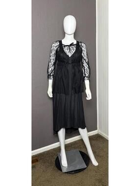 1980's Sheer Black Lacy Bed Jacket size S/M Goth Lingerie Top